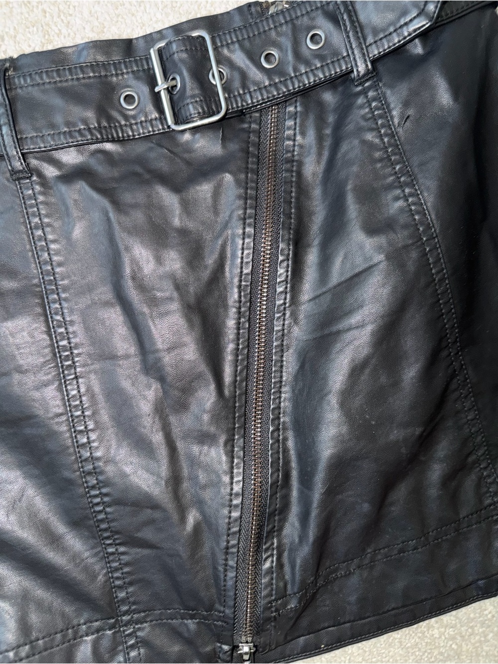 free people mini skirt Sz 0 Belt Faux Leather Biker , Gothic Minimalist - Picture 10 of 10